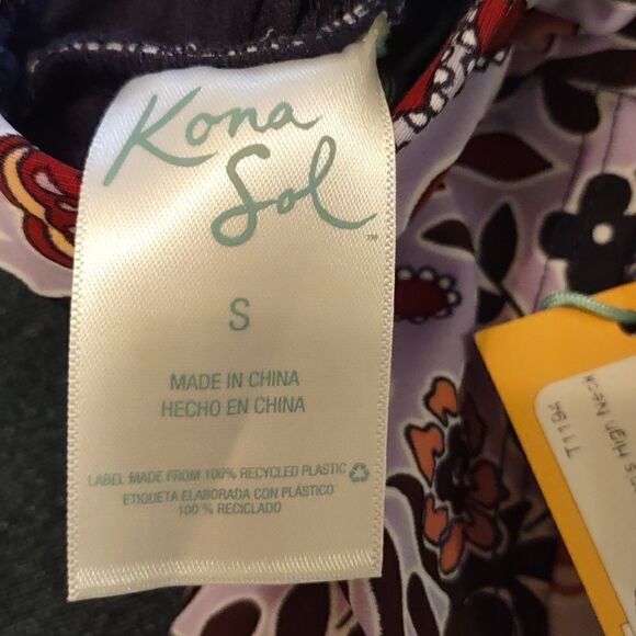 New Kona Sol Boho Top Women's Size S Lavendar Floral Geometric Halter shelf bra - Picture 6 of 7